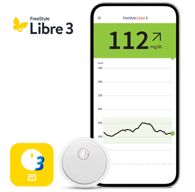 Teléfono móvil con aplicación FreeStyle Libre 3 y logotipo
