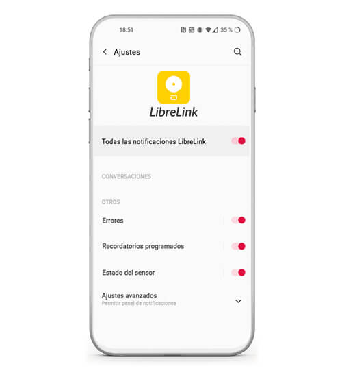 configuración alarmas pantalla android