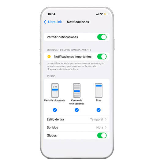configuración alarmas pantalla iOS