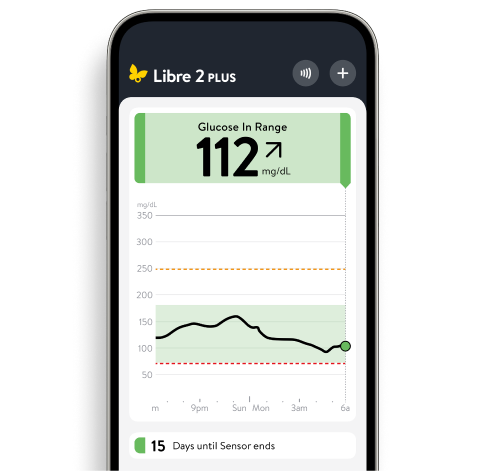 Libre app screen for the FreeStyle Libre 2 Plus sensor