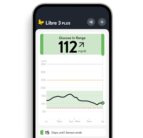 Libre app screen for the FreeStyle Libre 3 Plus sensor
