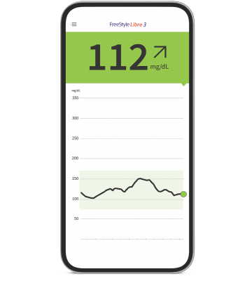 Glucose reading displayed on a smartphone