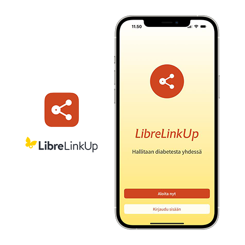 Älypuhelin, joka näyttää FreeStyle LibreLinkUp -sovelluksen