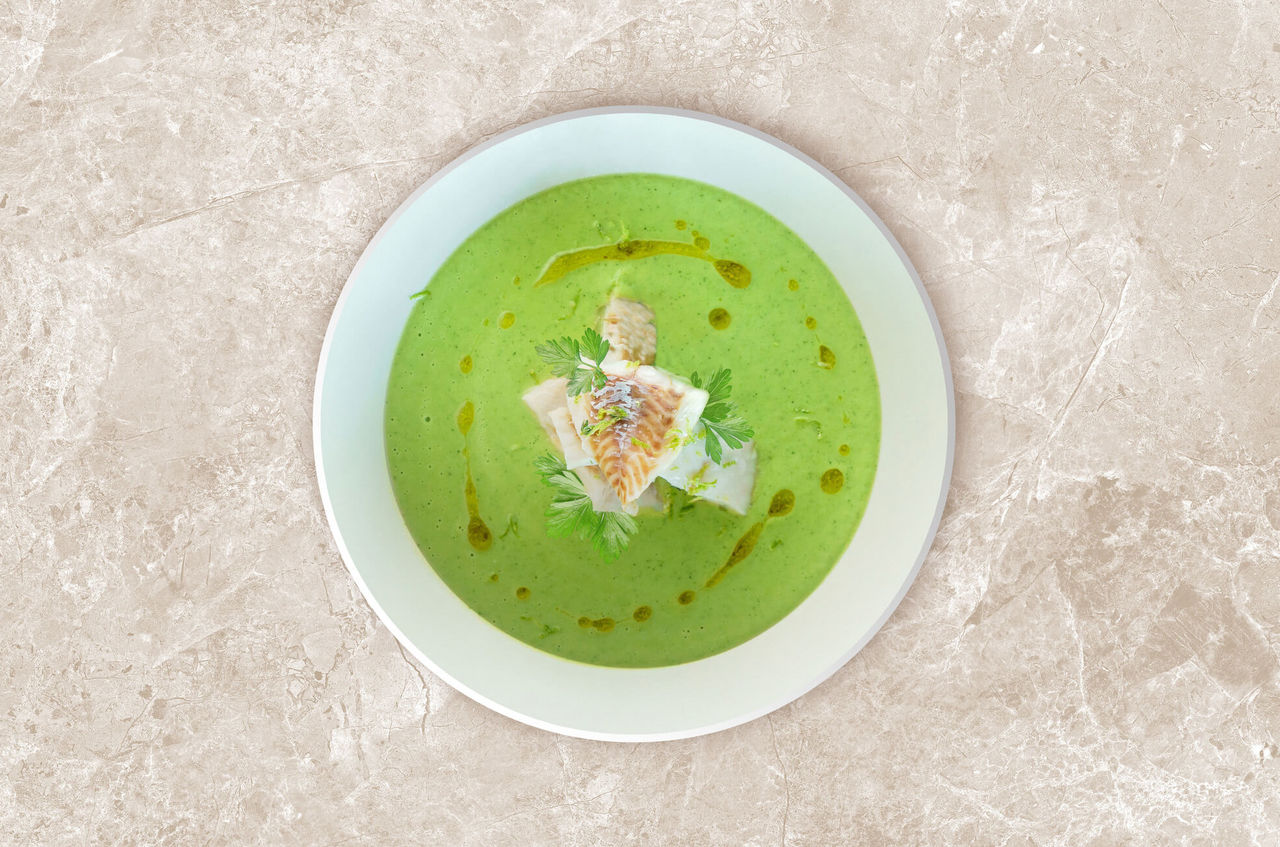 Poisson coco, purée verte