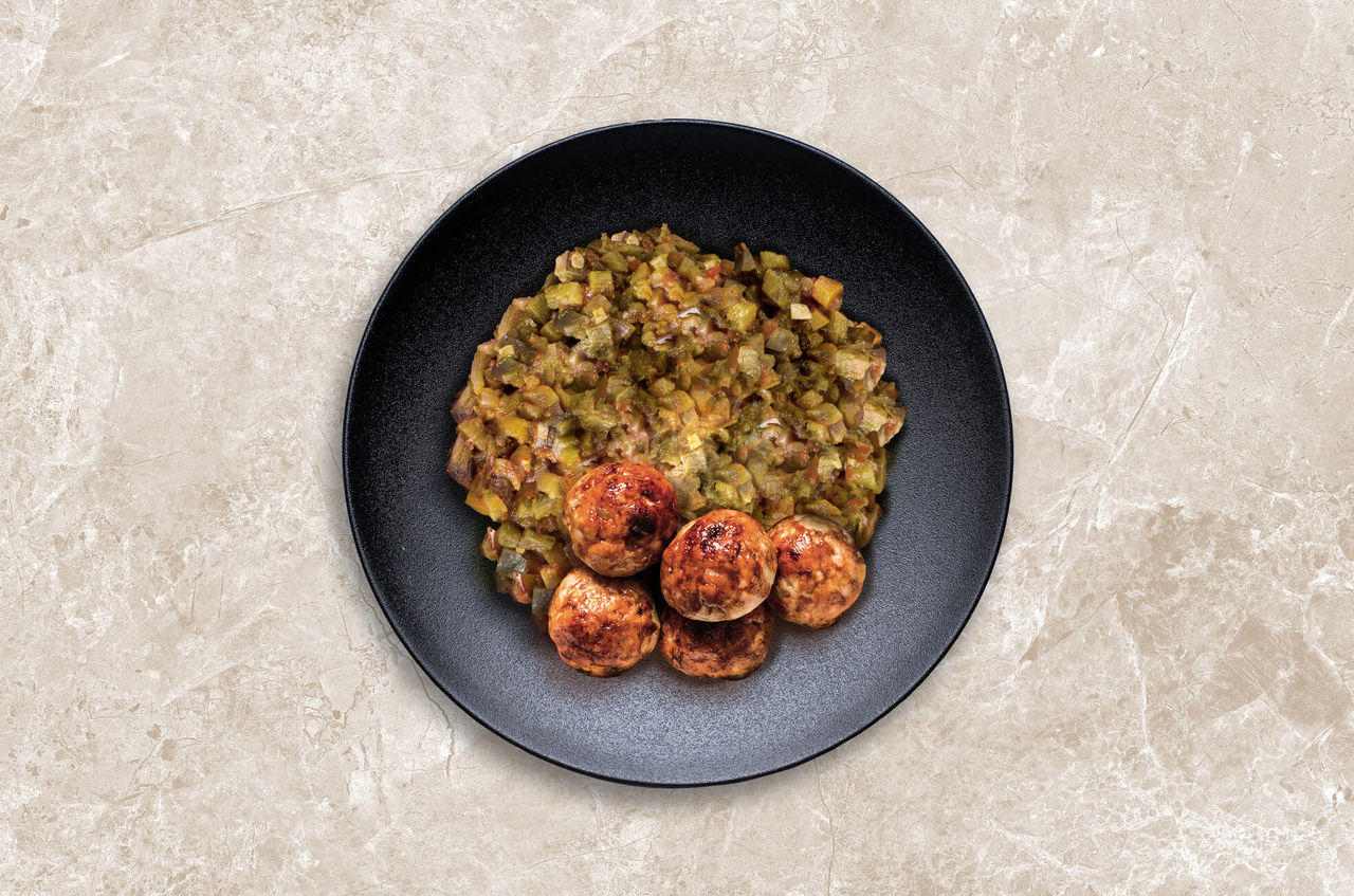 Boulettes de veau au chèvre,  compotée de fenouil au miel