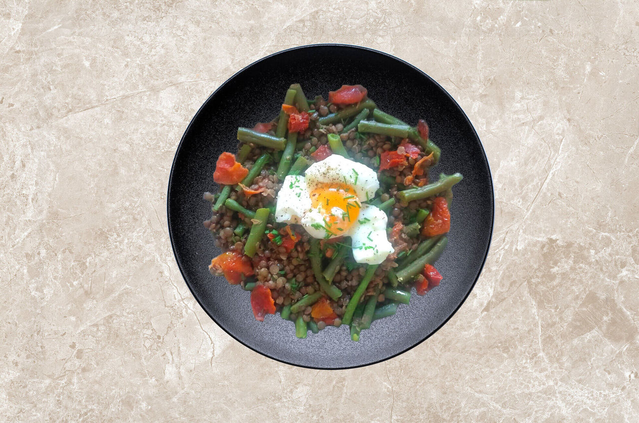 Salade tiède de lentilles au chorizo