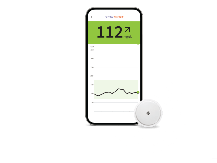 Κινητό με την εφαρμογή FreeStyle LibreLink και αισθητήρας FreeStyle Libre 2 Plus