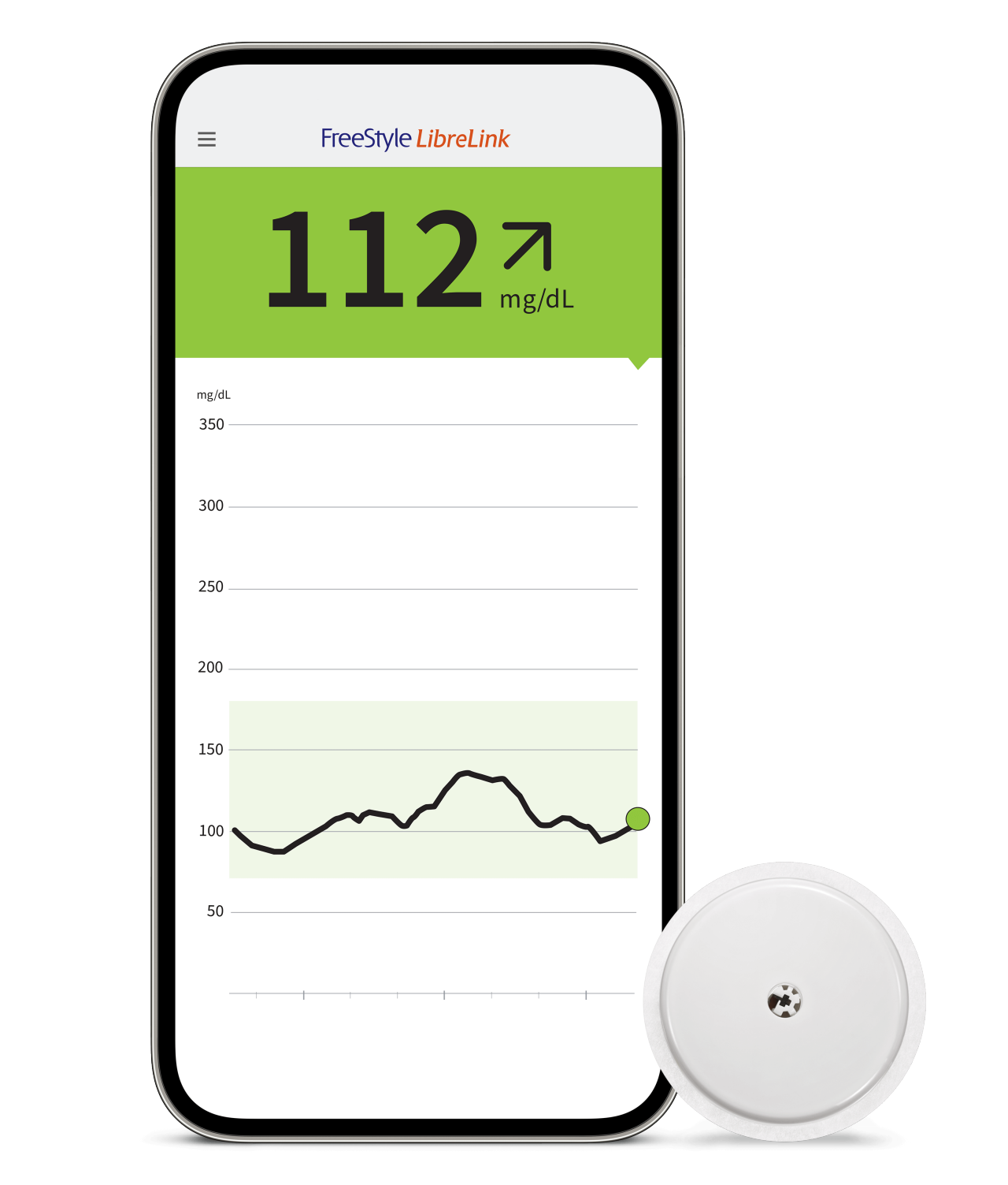 Κινητό με την εφαρμογή FreeStyle LibreLink και αισθητήρας FreeStyle Libre 2 Plus