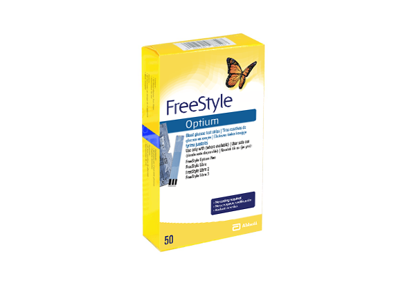 FreeStyle Optium blood glucose test strips box