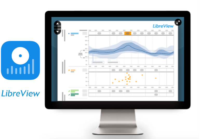 A screenshot of LibreView shown on a computer monitor with the LibreView logo on the left