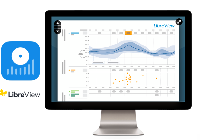 LibreView shown on a computer screen with the LibreView logo