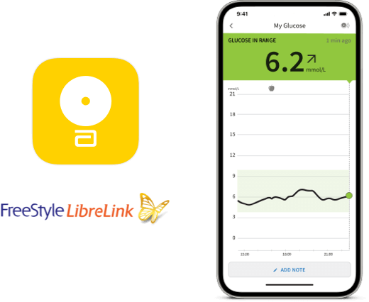 screenshot of the FreeStyle LibreLink App icon next to the FreeStyle LibreLink logo.
