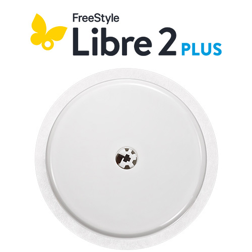 Libre 2 Plus sensor with FreeStyle Libre 2 Plus logo above it