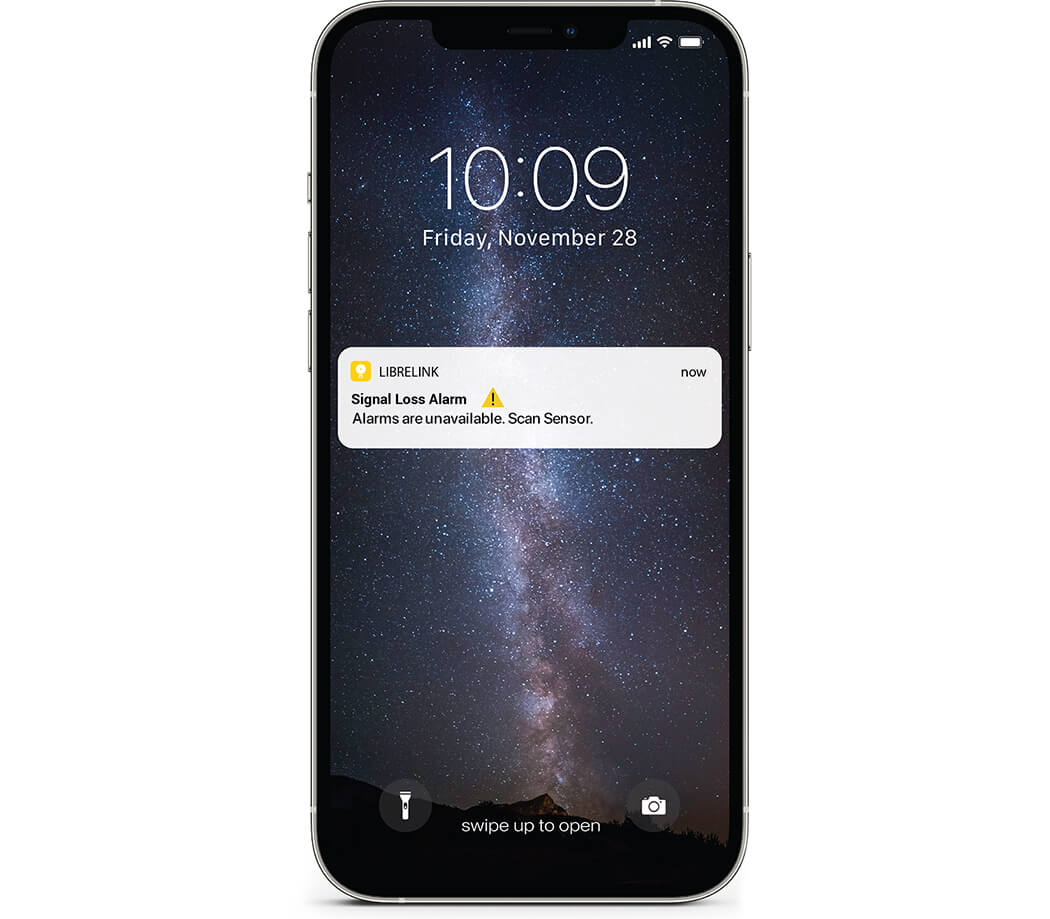 A screenshot of a LibreLink app signal loss notificatio on a smartphone