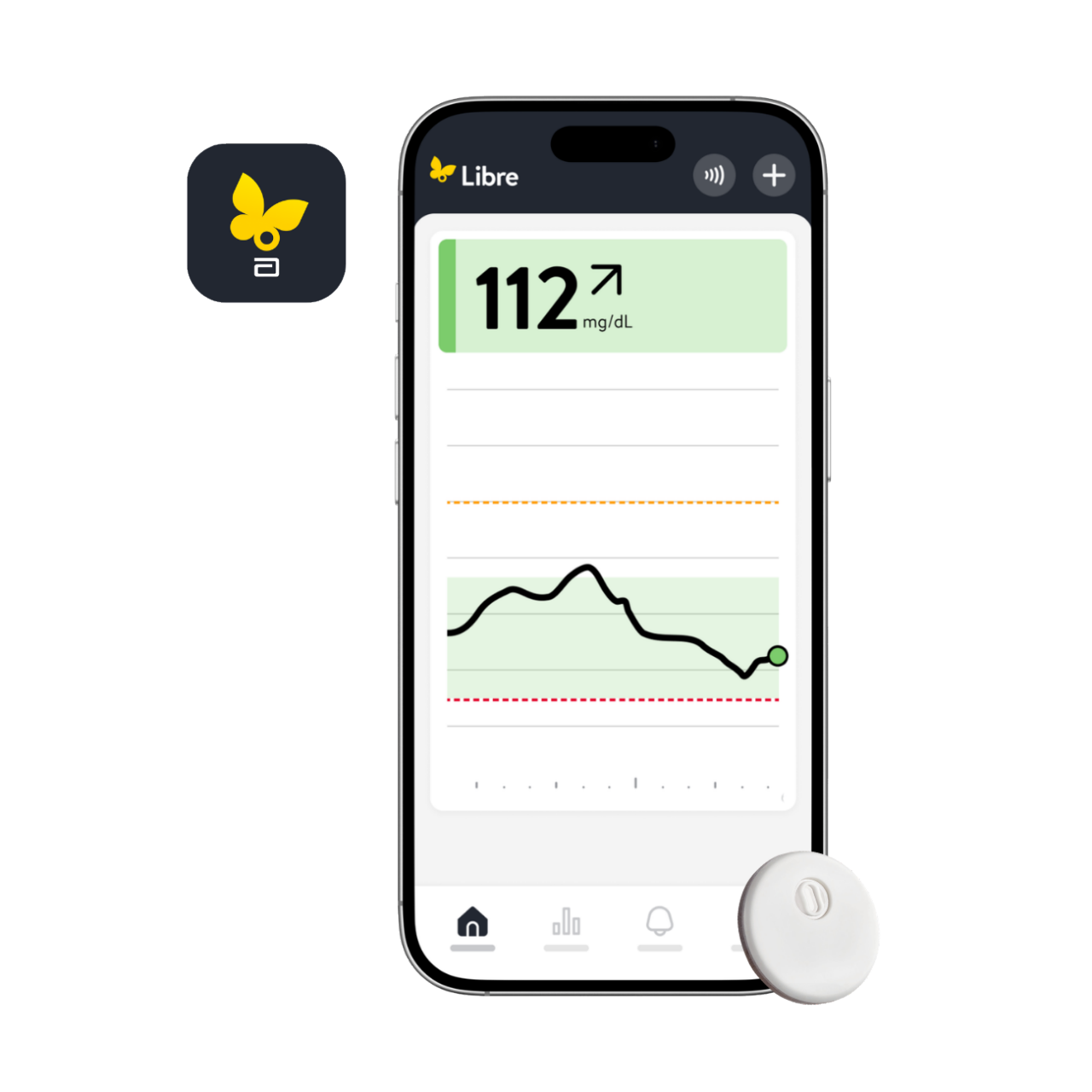 Schermata esempio di app Libre su smartphone con sensore FreeStyle Libre 3