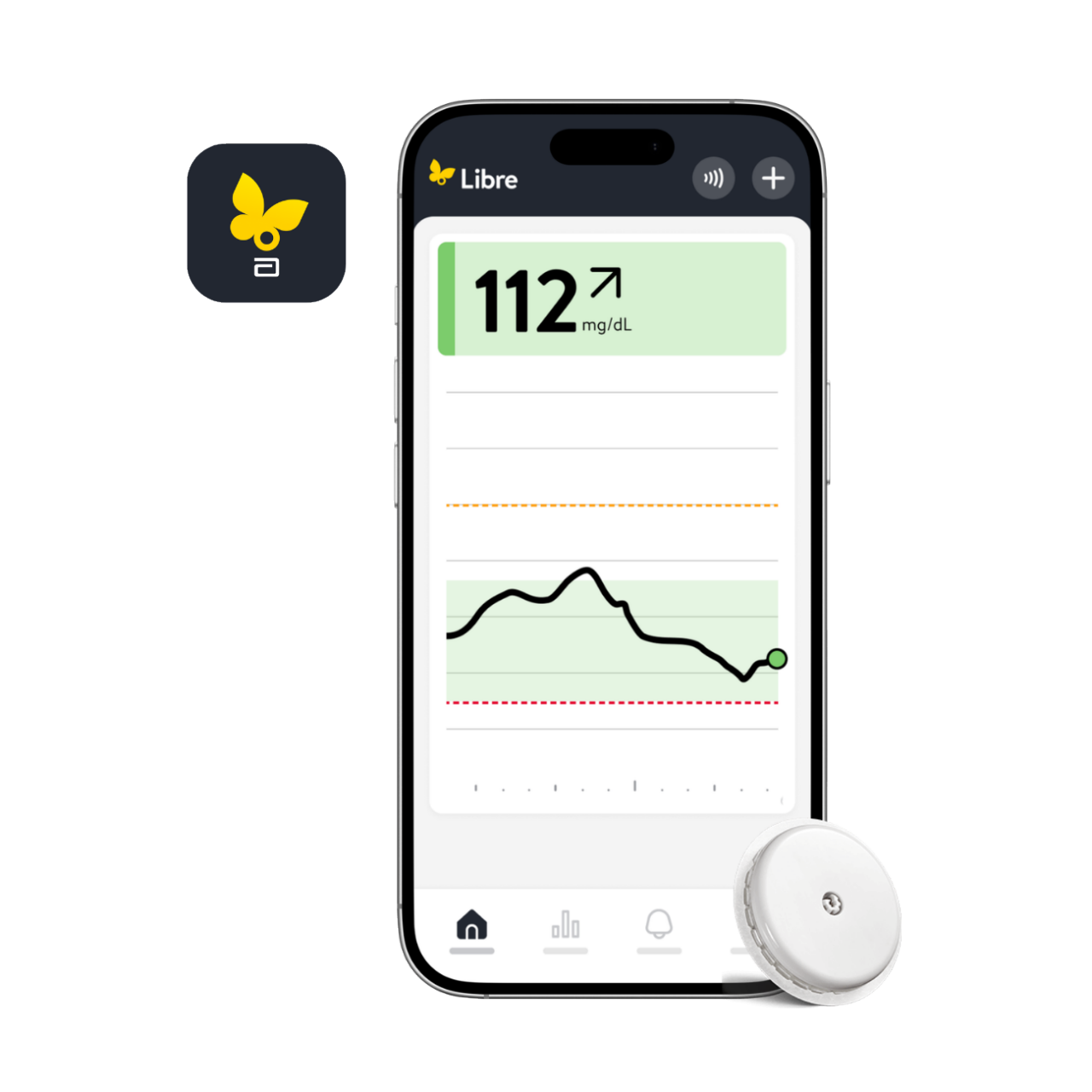 Schermata esempio di app Libre su smartphone con sensore FreeStyle Libre 2