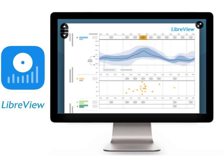 A screenshot of LibreView shown on a computer monitor with the LibreView logo on the left