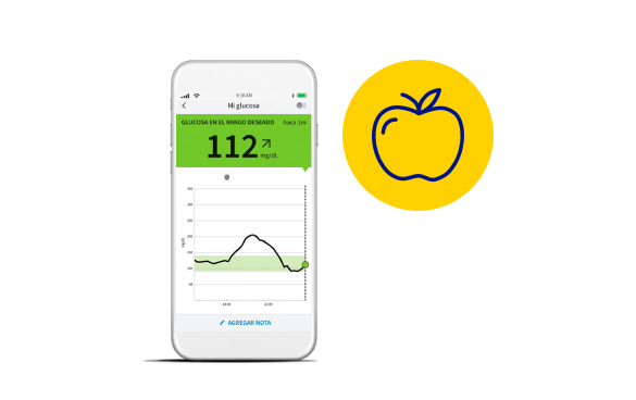 smartphone con freestyle librelink app y manzana icono
