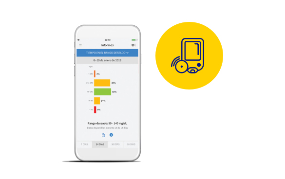 smartphone con freestyle librelink app y sensor icono