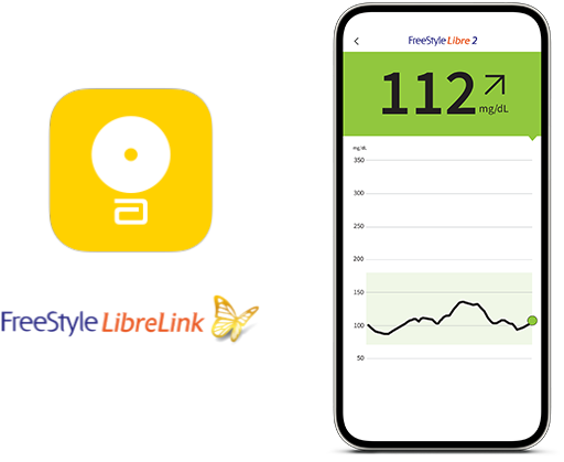 FreeStyle LibreLink app shown on a smartphone.