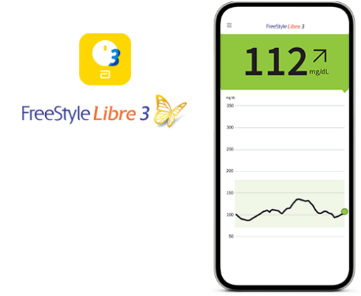 FreeStyle Libre 3 System shown on a smartphone.