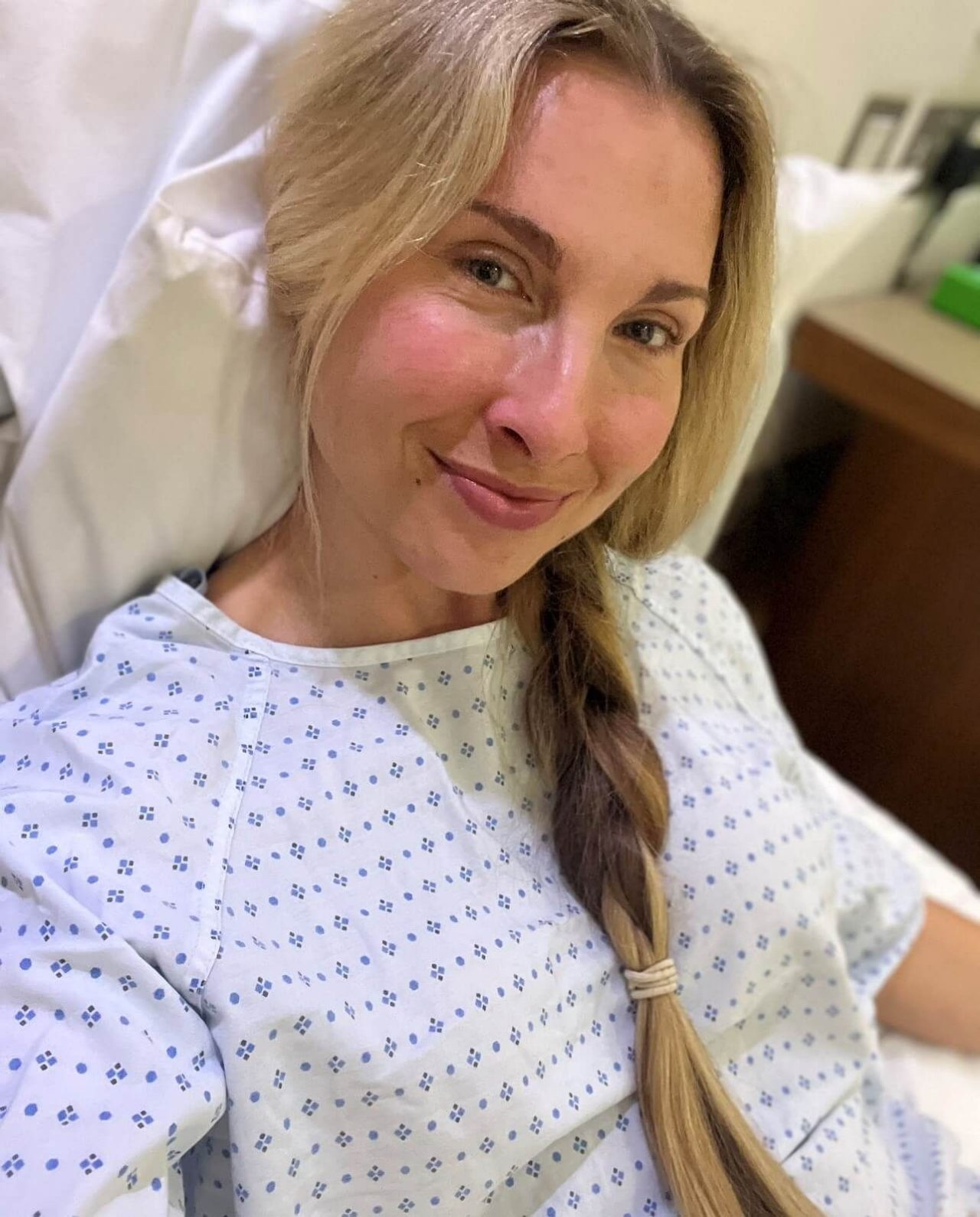 Woman with diabetes in a hospital bed after surgery 