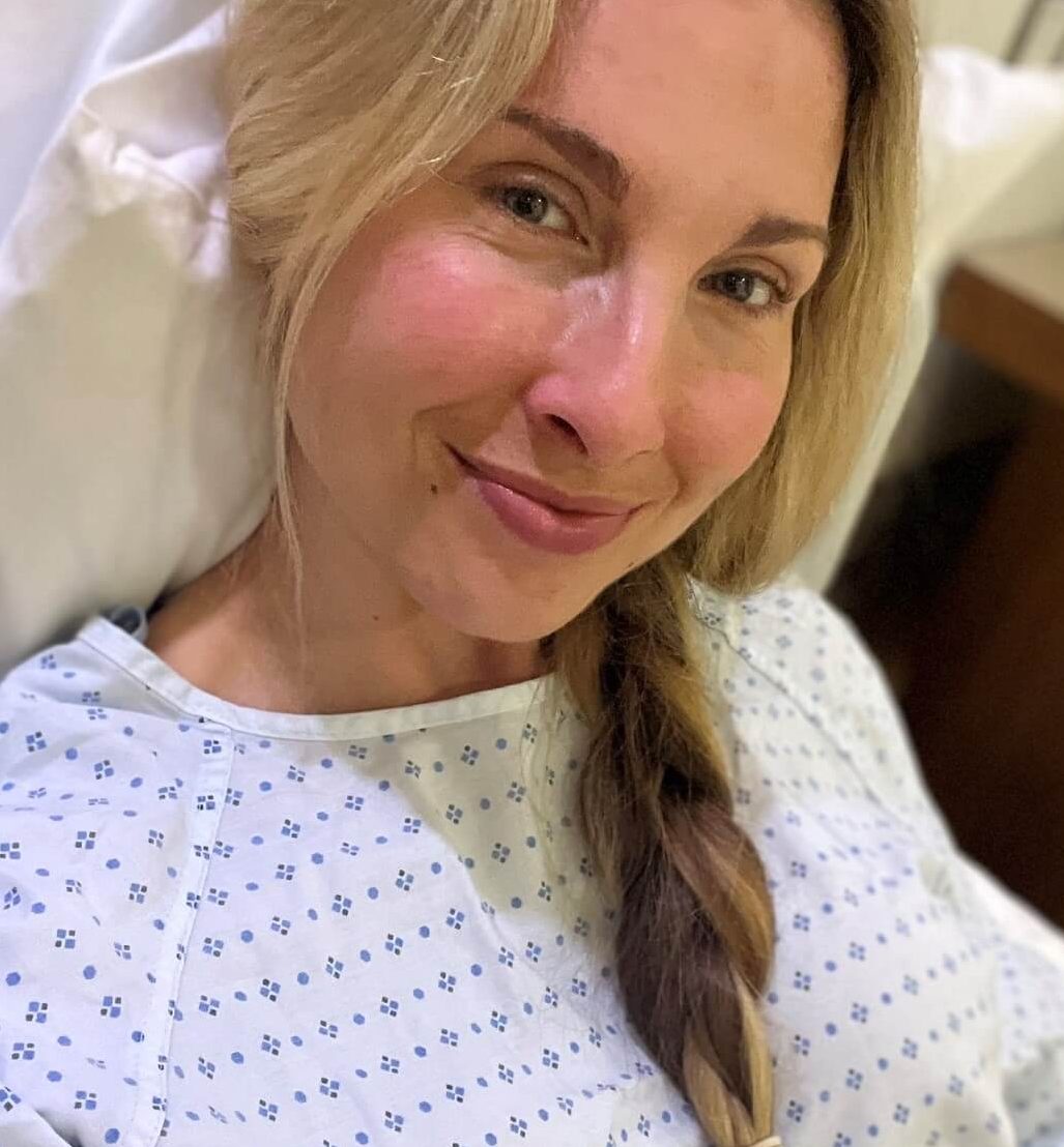 Woman with diabetes in a hospital bed after surgery 