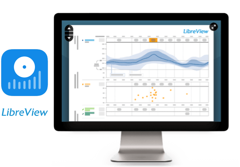 A screenshot of LibreView shown on a computer monitor with the LibreView logo on the left