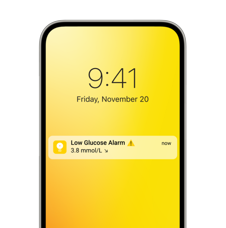 an image of a low glucose alarm notification on the phone