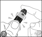 A hand holding device against finger.