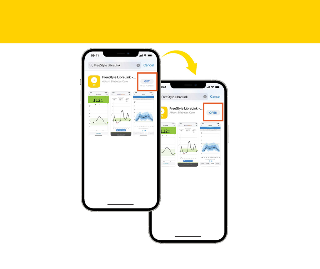 A smartphone showing a screenshot of the download page for FreeStyle LibreLink on the App Store