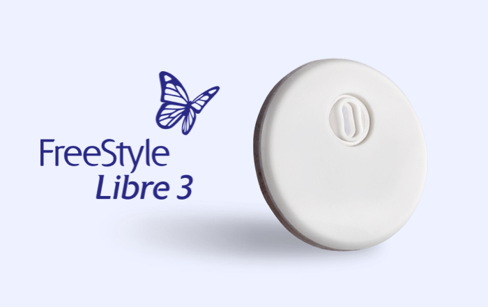 FreeStyle Libre 3 logo in blue next to FreeStyle Libre 3 sensor