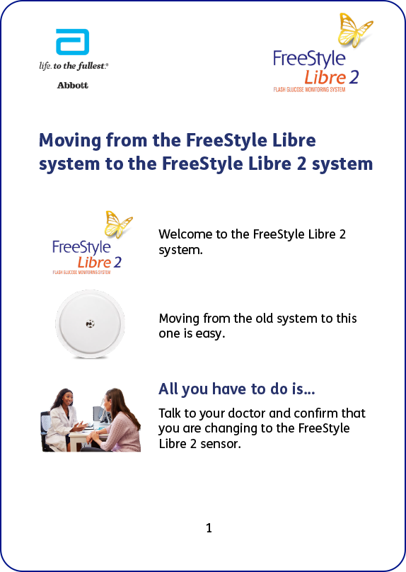 Front page of the guide on how to move from FreeStyle Libre to the FreeStyle Libre 2 system