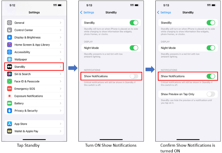 StandBy mode steps